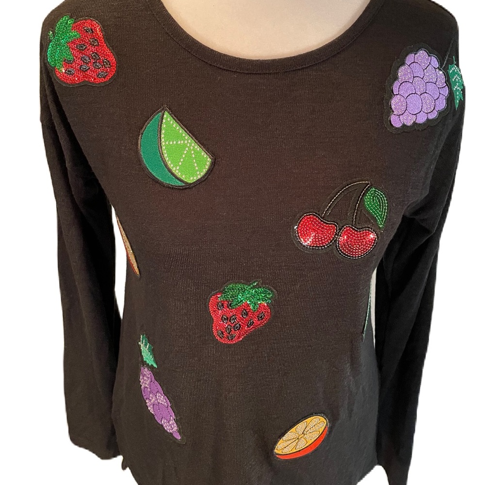 NWT Oh MG! Black Long Sleeve Scoop Neck Sweater with Sequins, Gems & Embroidery